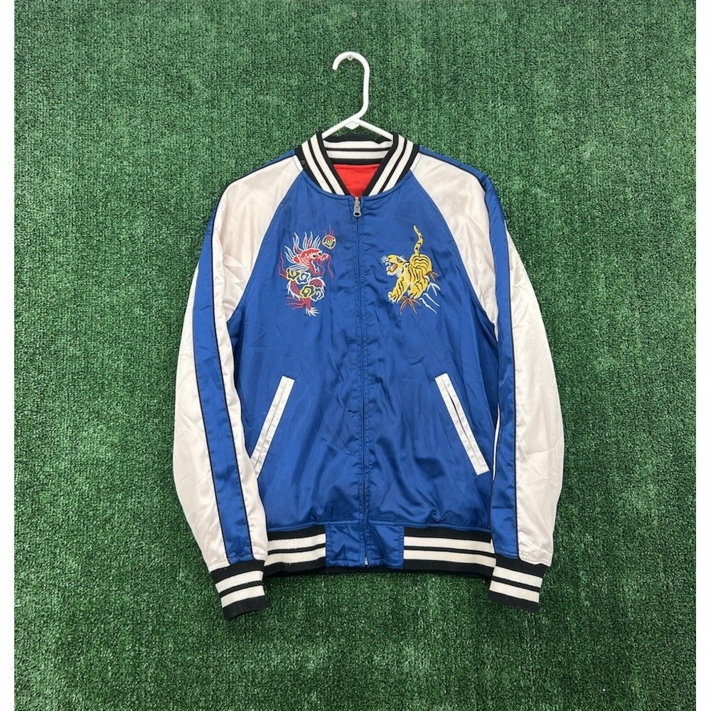 JAPANESE SUKAJAN Tiger Dragon Japan Satin Bomber Jacket Reversible Men's Medium